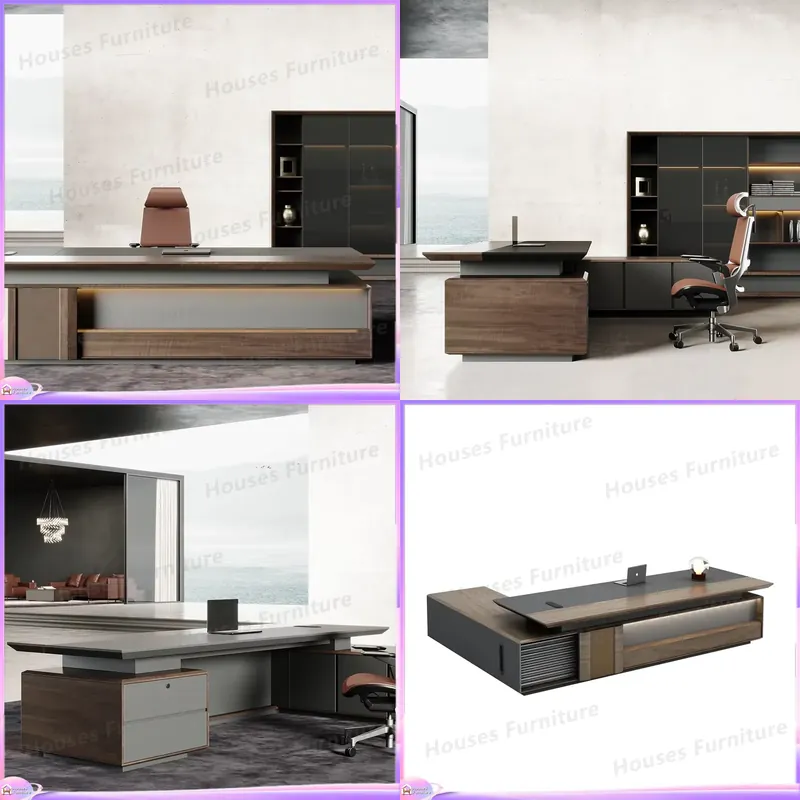 Office Furniture Modern - โต๊ะทำงานผู้บริหารหรูหรา ไม้เนื้อแข็ง เฟอร์นิเจอร์สำนักงาน สีน้ำตาล โต๊ะซีอีโอ ผู้จัดการ