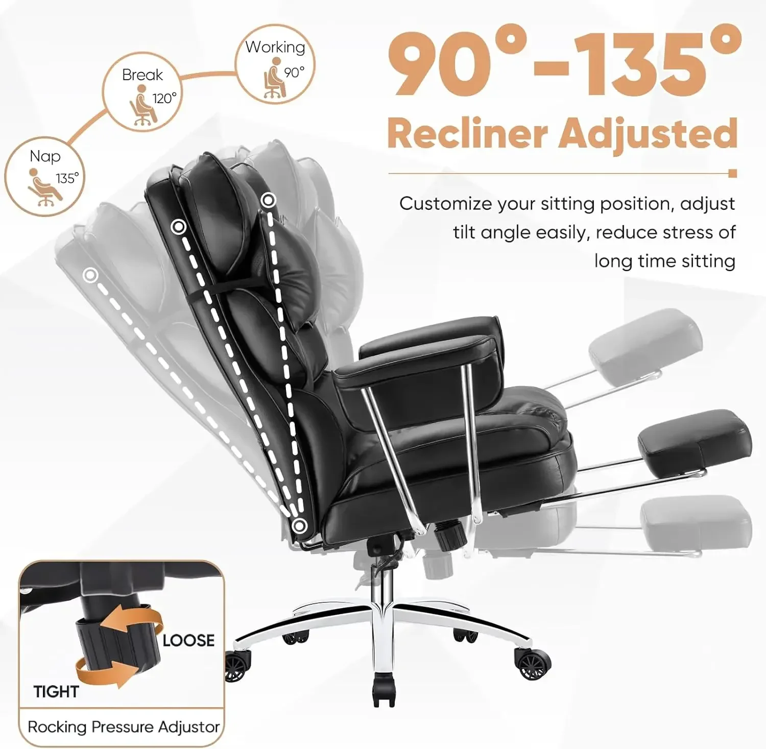 Office Furniture Com - เก้าอี้สำนักงานผู้บริหาร - ออกแบบตามหลักสรีรศาสตร์ สำหรับคนตัวสูง พร้อมที่พักเท้าและรองรับหลังส่วนล่าง ปรับเอนและปรับความสูงได้