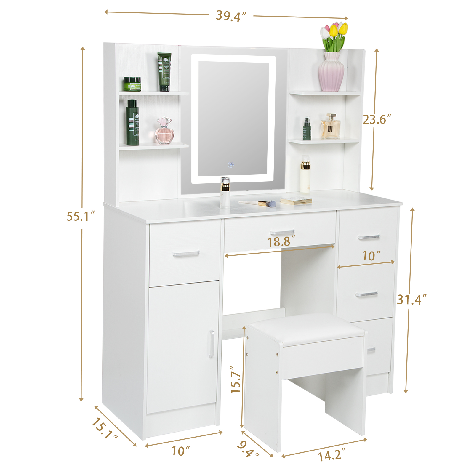 ชุดโต๊ะเครื่องแป้งพร้อมไฟ LED, - Office Furniture Okc บทวิจารณ์และราคา